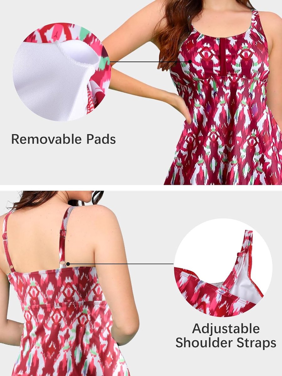 Tankini voor dames, badjurk, bloemenpatroon, badpak met shorts, badpak, grote maten