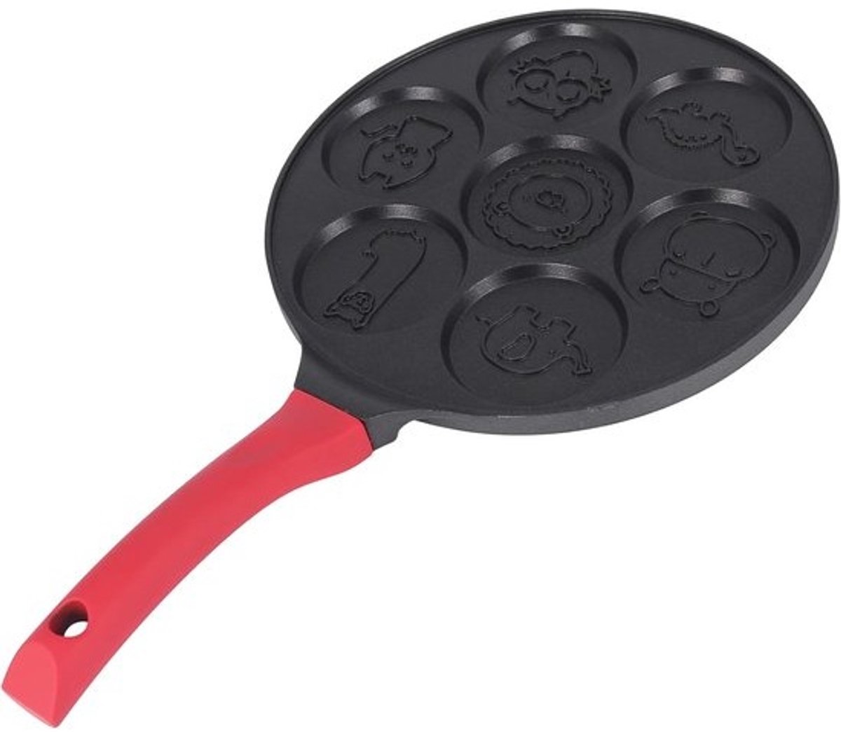 Pannenkoekenpan - Crêpe maker - Familie ontbijt - 7 dierlijke vormen - 43 cm - Zwart
