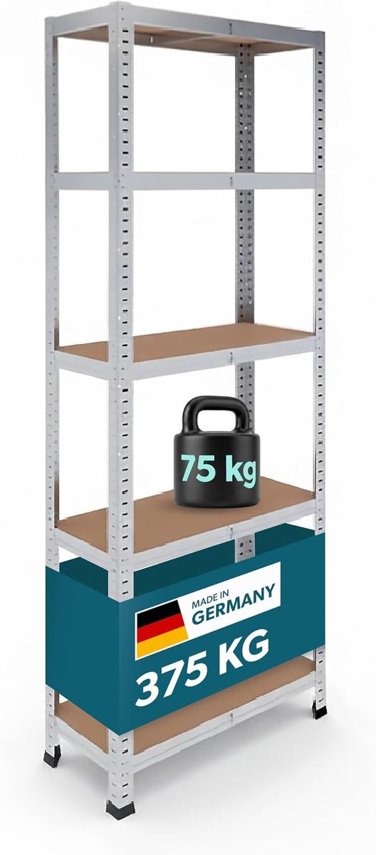 180x70x30 cm zwaar rek gegalvaniseerd 5 niveaus 75 kg/niveau