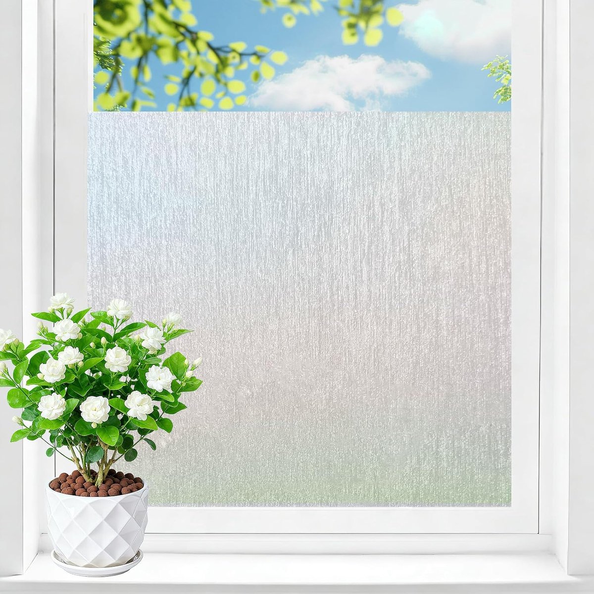 Raamfolie, inkijkbescherming, 60 x 200 cm, zelfklevend, ondoorzichtig, melkglasfolie, zichtwerende folie, statisch hechtend, anti-uv, decoratieve folie met geborsteld patroon, voor kantoor