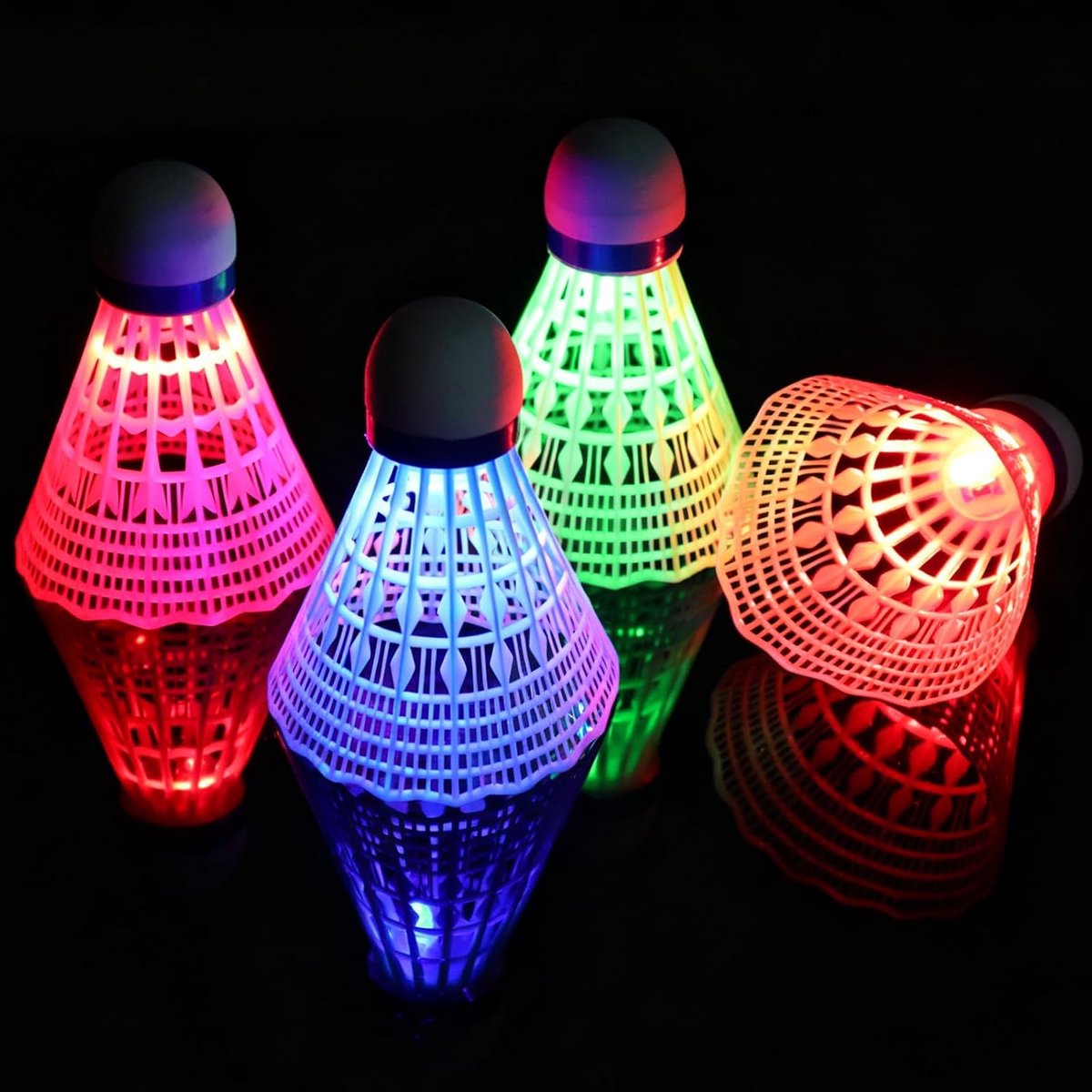 16-Piece Light-Up Shuttlecock Set 4 Colors LED 8 CM Feather Shuttlecocks Nylon for Windproof Indoor Outdoor Night Sports Activities