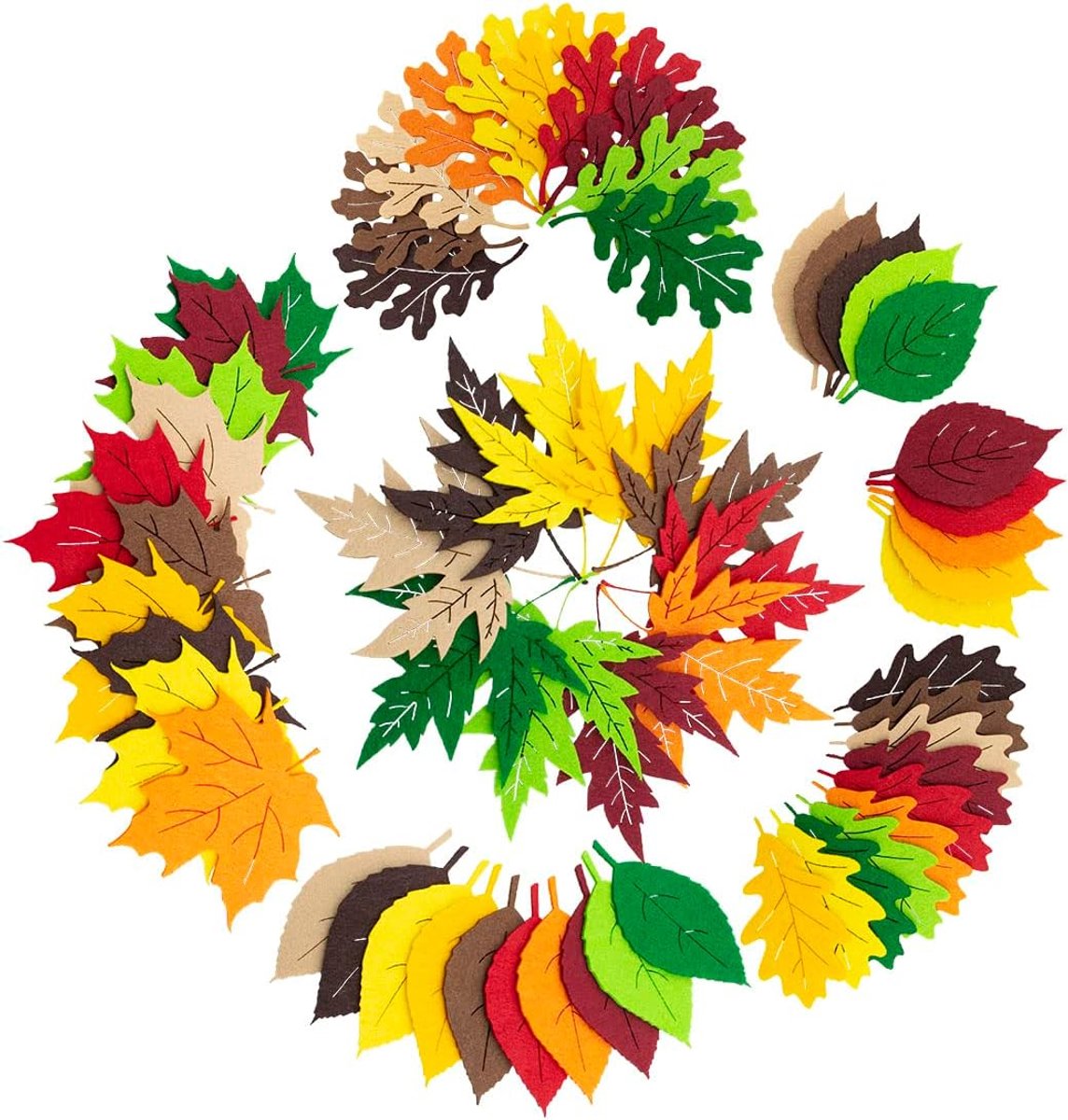60 Vilt Bladeren Laser Cutout Versiering Groen Geel Bruin Herfst Tinten Esdoorn Eiken Plataan Hazel Beuk Bladeren