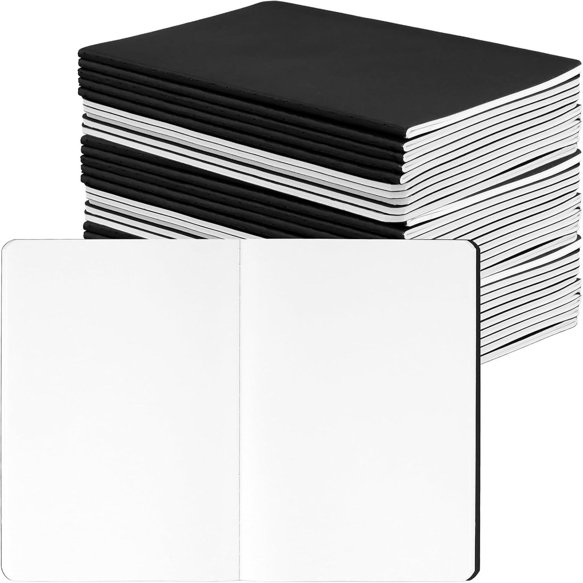 Notitieboek, A5, blanco, 20,5 x 14,2 cm, notitieschrift met 72 pagina's, notitieblok, A5, blanco, voor kantoor, schrijven, zwart