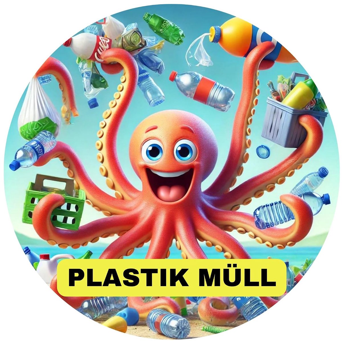 Stickers voor afvalcontainers, kinderlijk eenvoudig recycling dankzij liefdevol design, voor binnen en buiten, duurzame vuilnisbakstickers, 5 stuks (plastic afval)