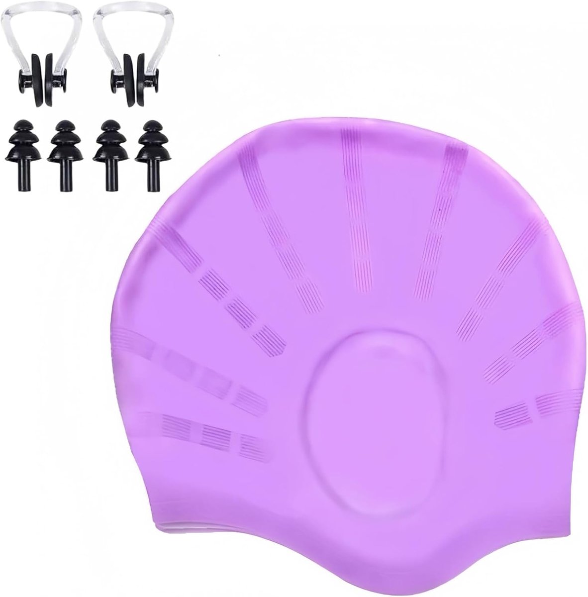 badmutsen voor dames en heren met 3D-oorbescherming, duurzame flexibele siliconen badmuts, badmuts, kort / lang haar, met oordopjes en neusclip