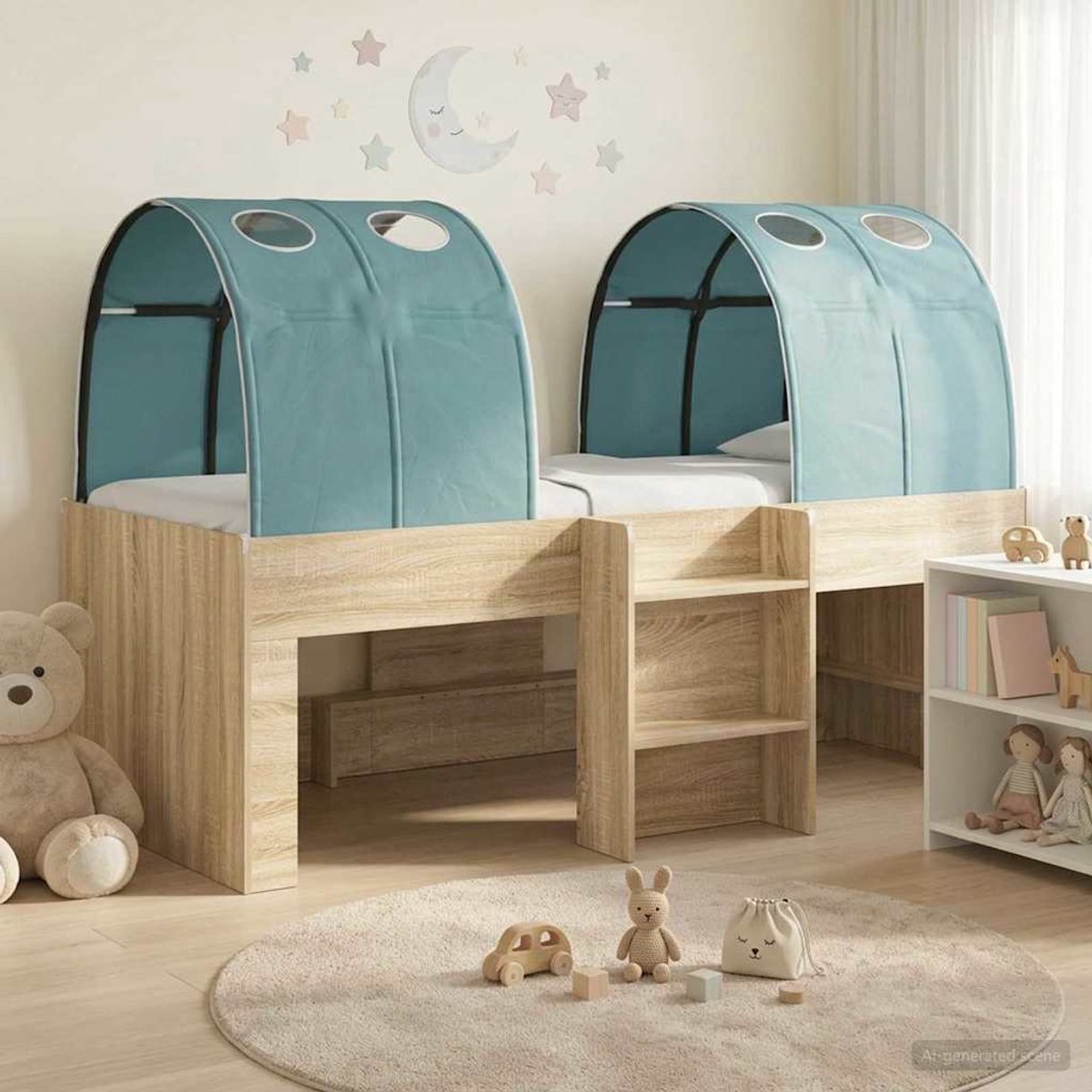 vidaXL Bed - met - Tunnel - 3 - st - Sonoma - Eiken - en - Lichtblauw - Bewerkt - hout Sonoma eiken en lichtblauw