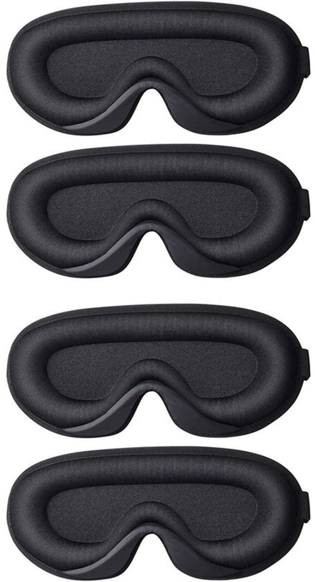3D Slaapmasker - Oogmasker - Reizen en Ontspanning - Comfortabele Pasvorm - 4 Stuks - Zwart