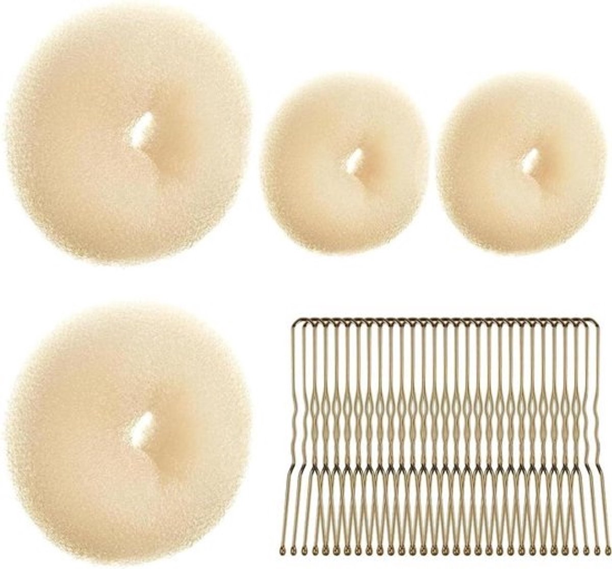 Haar Donut Set - Knot Vormers - Stijlvolle Kapsels Maken - Inclusief 30 Spelden - 4 Stuks - Beige