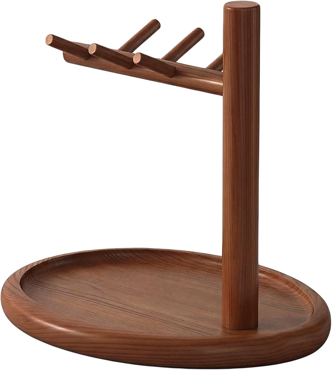 Opbergrek - Sieradenhouder - Houten Sieradentray met 6 Haken - Opbergschaal voor Sleutels, Sieraden en Accessoires - Eenvoudig te monteren - Acaciahout - Natuurlijk - 1 stuk