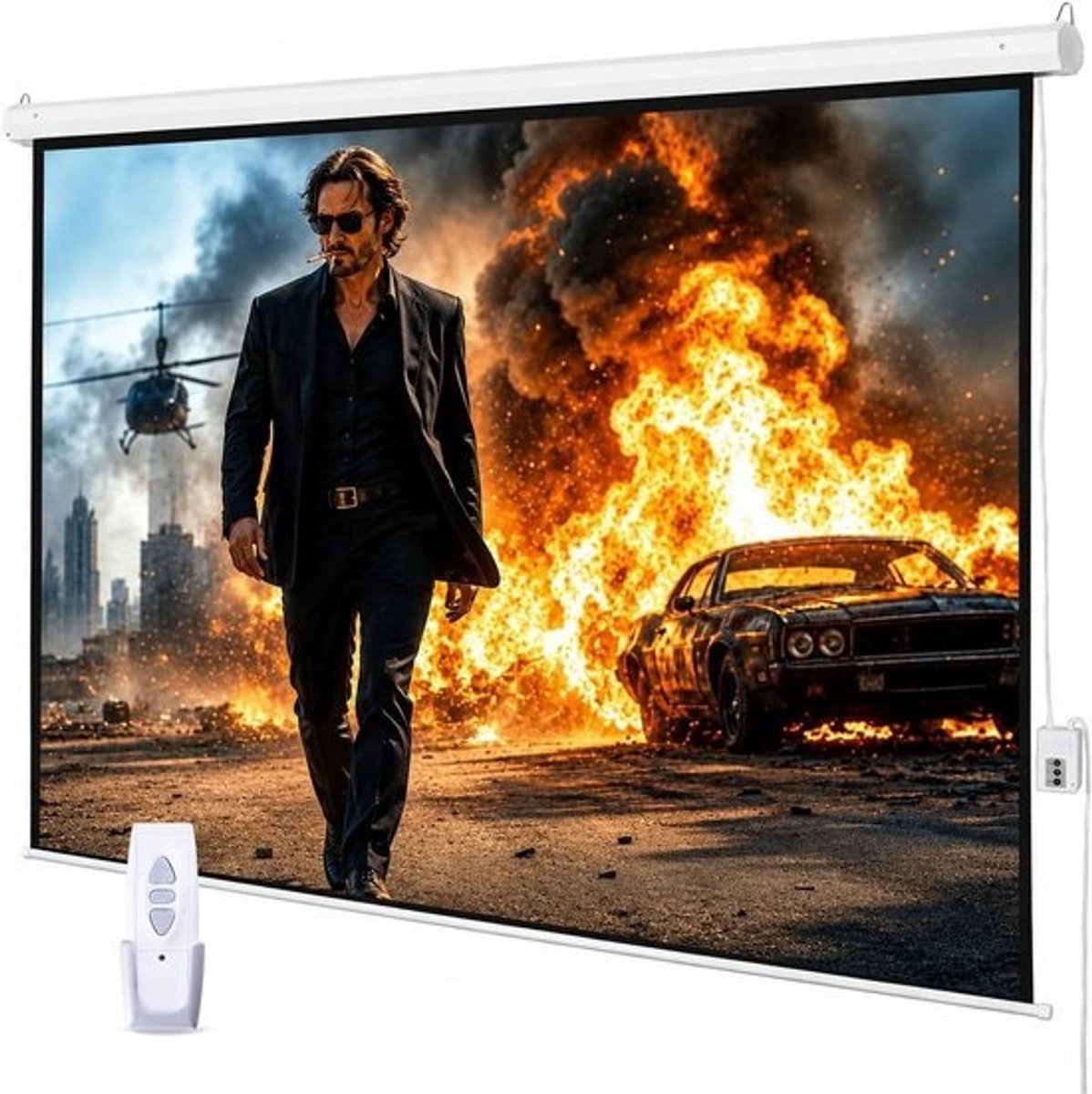 Gemotoriseerd projectorscherm - Elektrisch scherm - Thuisbioscoop ervaring - Met afstandsbediening - 94 inch diagonaal - Wit