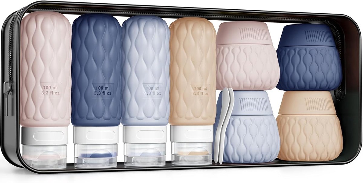 8 Stuks Reisflessen voor Toiletartikelen, 100ml/50ml Siliconen Reisflessen Set, Lekvrij Reisflessen Reisflessen Containers voor Shampoo Conditioner Lotion Crème