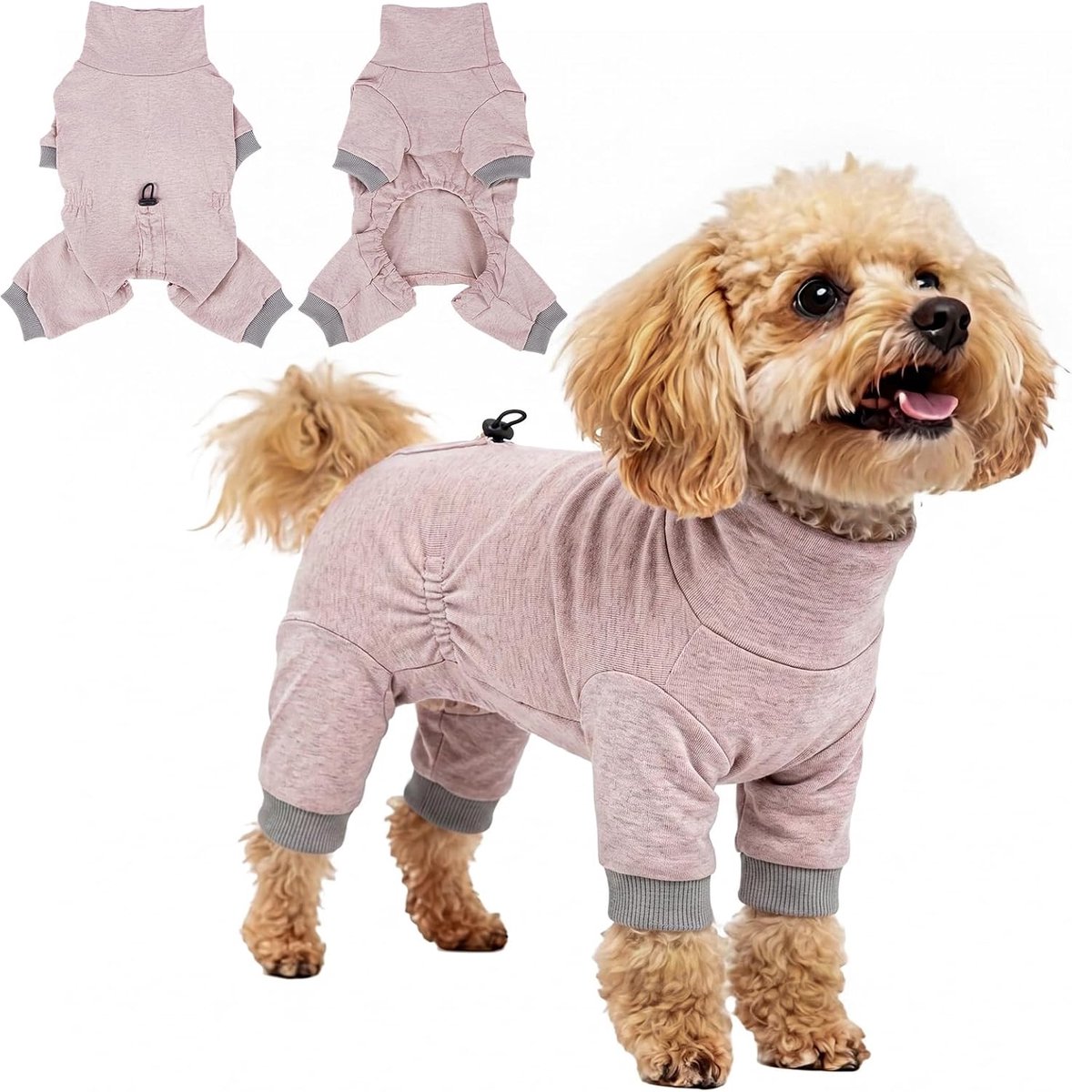 pyjama voor kleine tot middelgrote honden, lichtgewicht stretch hondenjumpsuit voor binnen dragen en slapen, ideaal als onderlaag, controle- en lichtbeschermende kleding, heideroze, L