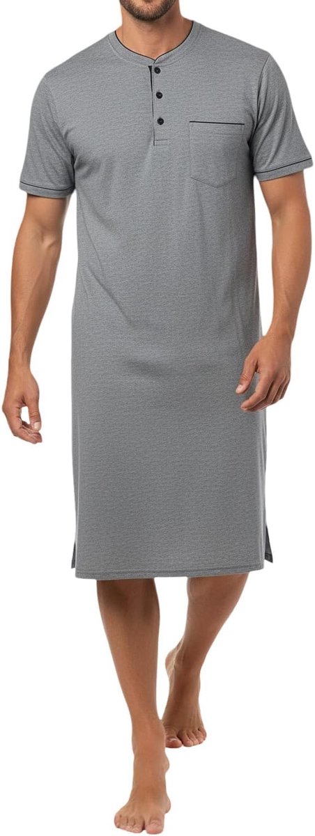 One Clothing Nachthemd voor heren met knoopsluiting en borstzak
