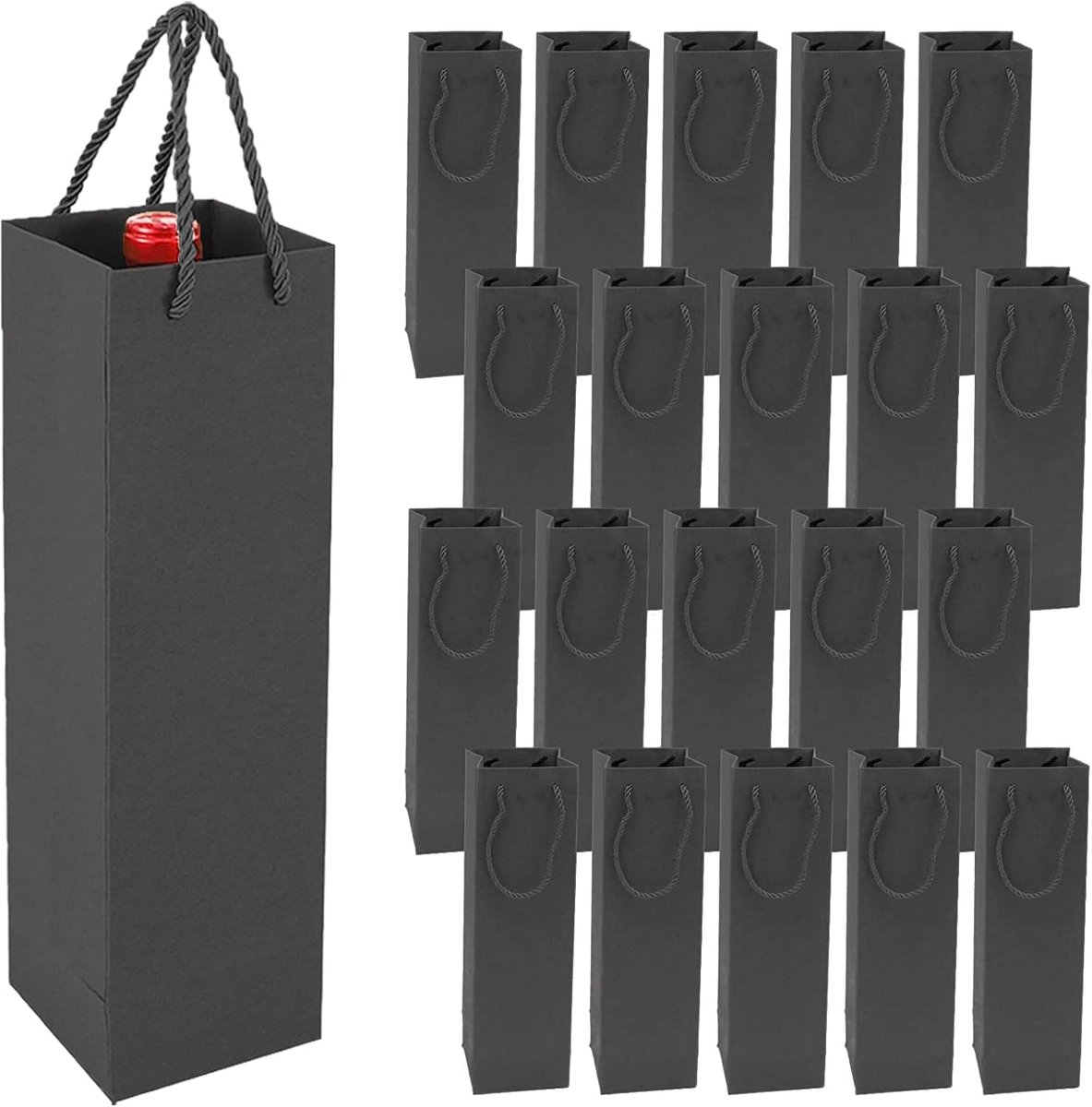wijngeschenkzakken, premium wijngeschenkzakken met handgrepen, 20 stuks kraftpapier wijnopbergtas voor Kerstmis, bruiloft, feest (zwart)