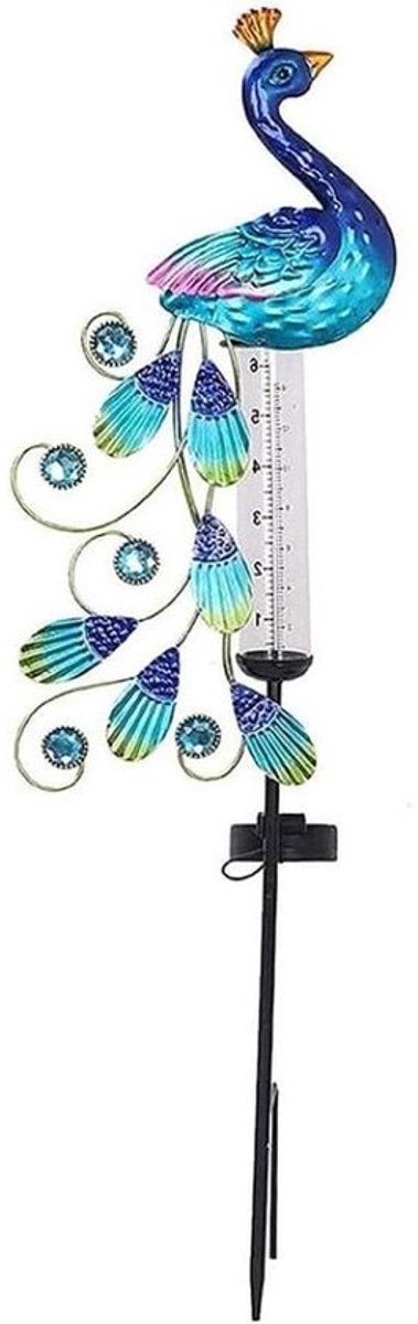 Regenmeter Tuin - Watermeter Decoratie - Regenval Meten - Zonne-energie Verlichting - Hoog 81 cm - Metaal