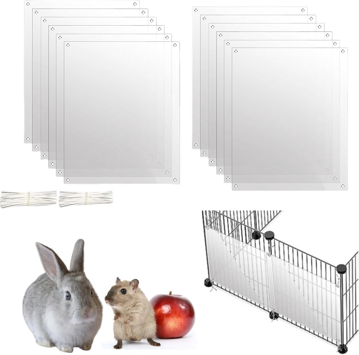 12 stuks transparante kunststof urineafweerplaten, 26 x 21 cm, met 100 banden, zijvoering, voorkomt urinelekken voor konijnen, cavia's, hamsters, chinchilla's en andere kleine dieren