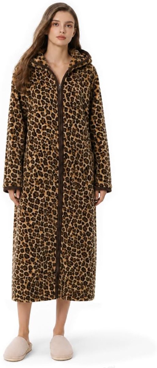 Damesochtendjas met capuchon en ritssluiting, van koraalfleece, zacht, warm, huiskleding, nachtthermo, cadeau voor de winter