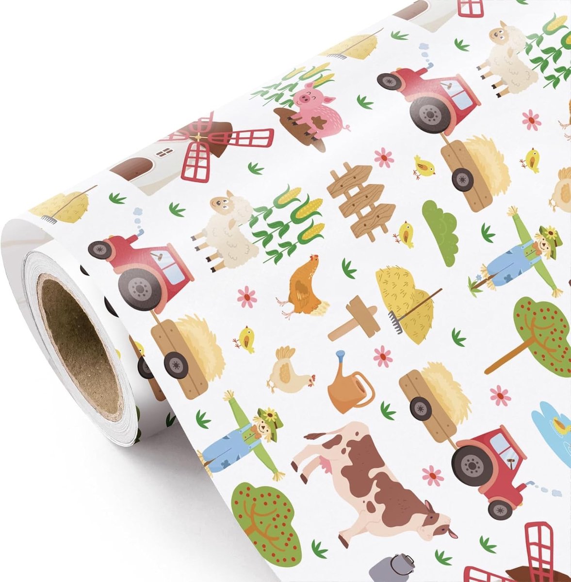 Boerderij Inpakpapier Rol - Mini Roll 43,2 cm x 5 m - Dieren Motief voor Verjaardag, Babyshower en Cadeaus
