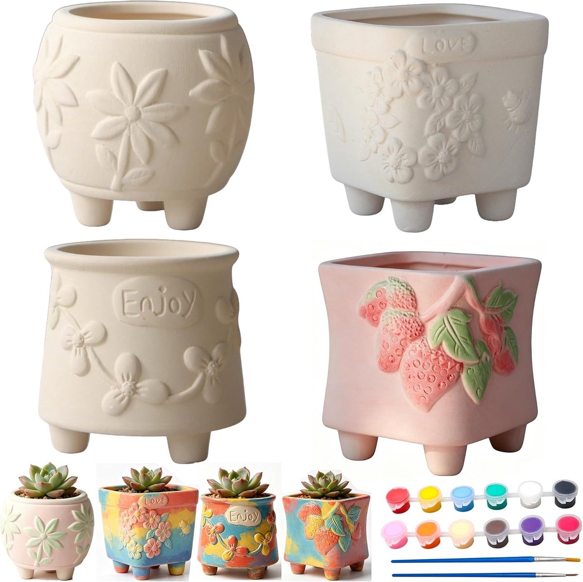4PCS Kindergarten Set - Flower Garden Kit Voor Schilderen en Planten Met Potten, Paint & Plant Flower Gardening Kit, Kunst en Ambacht Kits, Creatief Educatief Speelgoed Voor Meisjes En Jongens