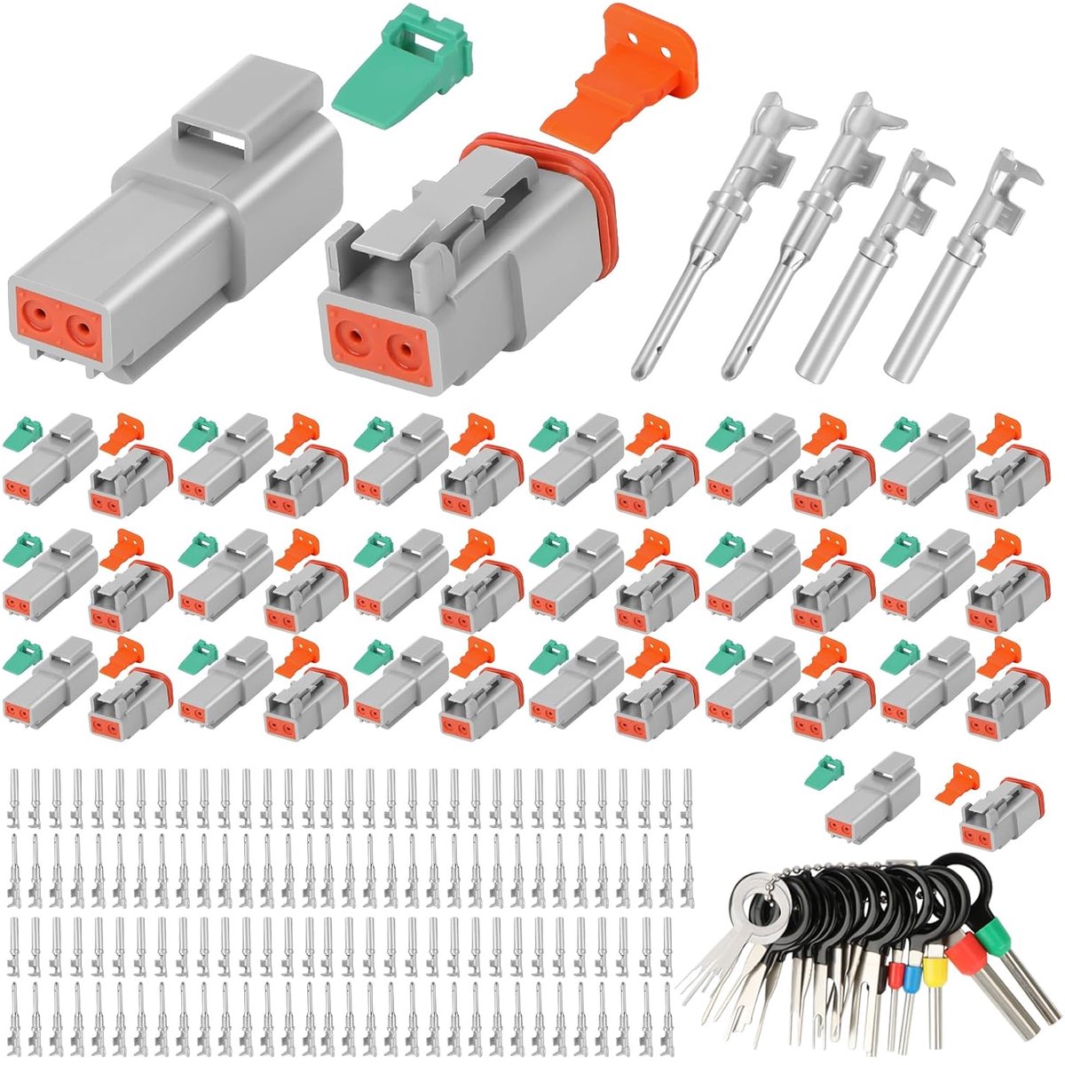 173 stuks, 2-polig, 19 paar waterdichte autokabelstekkers, 38-pins + 38 buscontacten, 21 ontkoppelingsgereedschappen voor auto, motorfiets, vrachtwagen, boot
