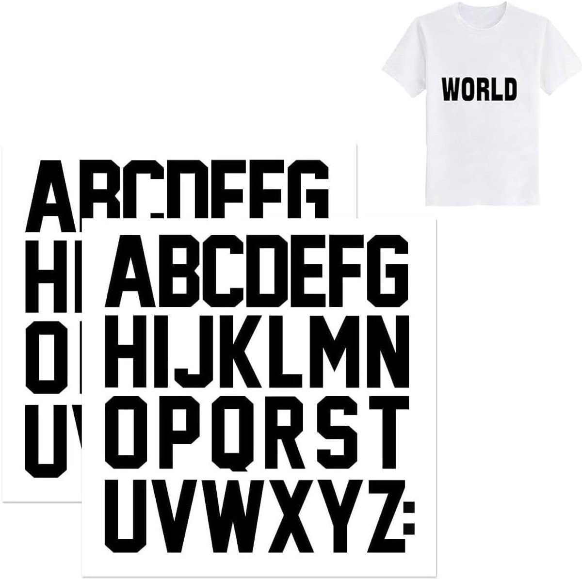 2 vellen opstrijkletters 5 cm, A-Z vinyl heat transfer letters voor kleding, T-shirts, hoodies, tassen, petten en DIY textiel