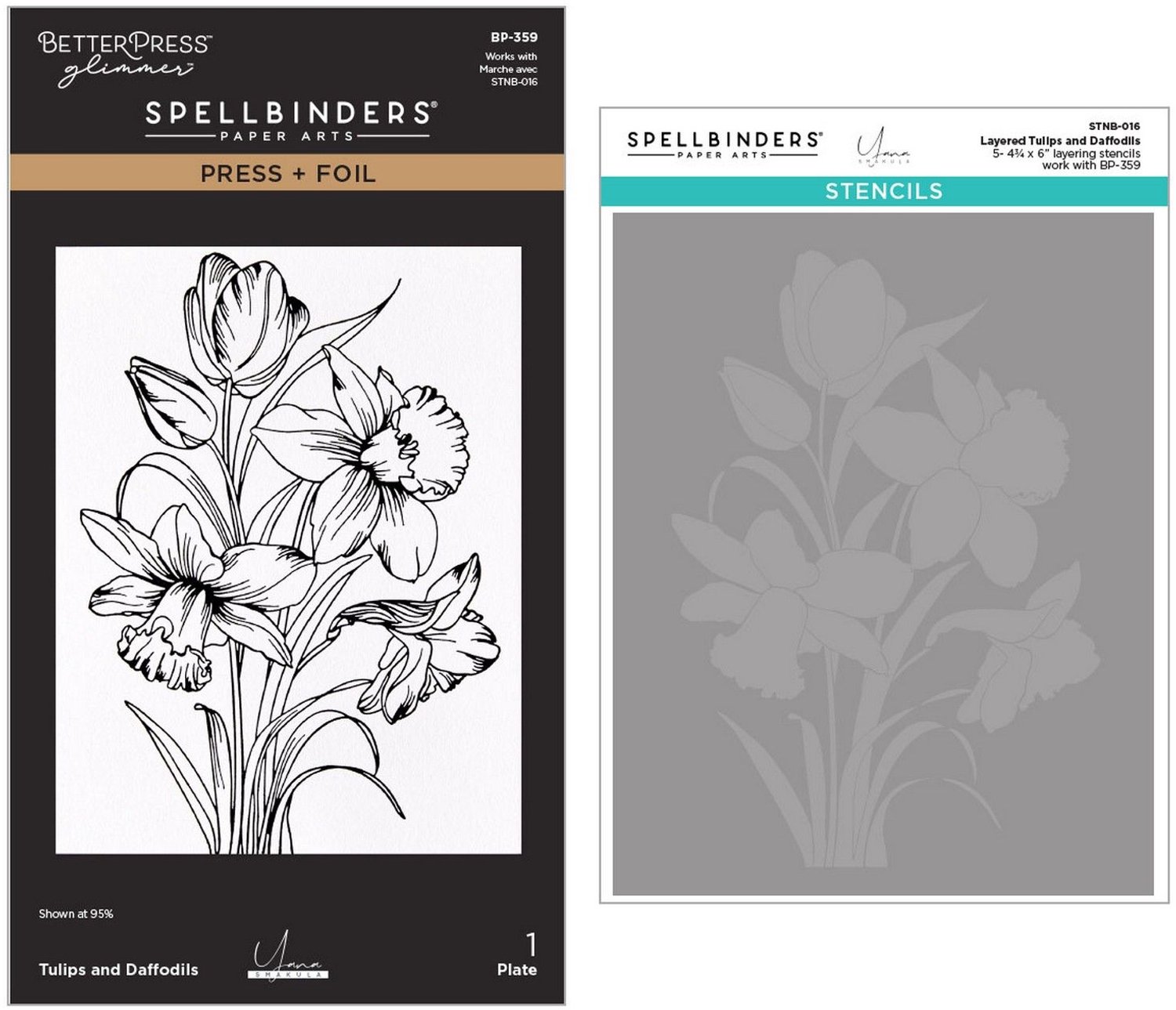 Spellbinders Press & Foil Plate - Tulips & Daffodils - 6 st.