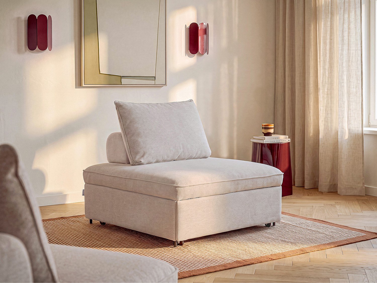 Vente-unique Uitklapbare fauteuil in beige gemêleerde stof EKAVO