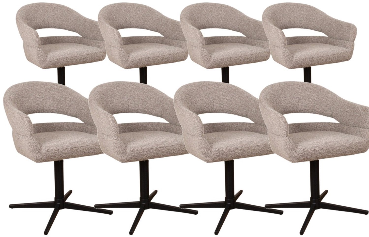 DS4U - - Mila armstoel met terugdraaifunctie - Set van 8 - Taupe - Stof