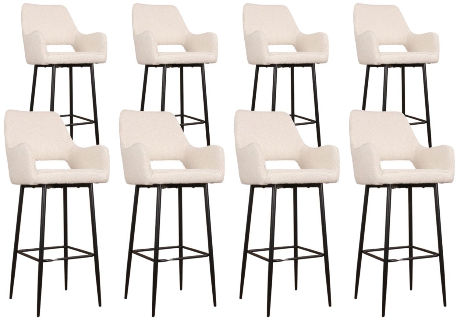 DS4U - - Lenon barkruk 75 cm - Set van 8 - Ivoor - Boucle - Met armleuning