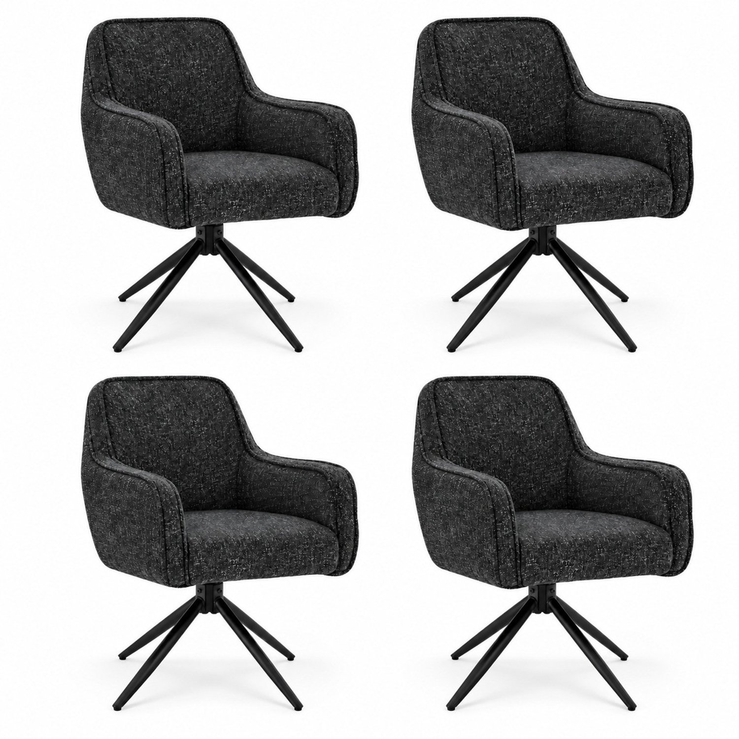Puur DS4U- Loisa armstoel met terugdraaifunctie - Set van 4 - Donkergrijs - Stof