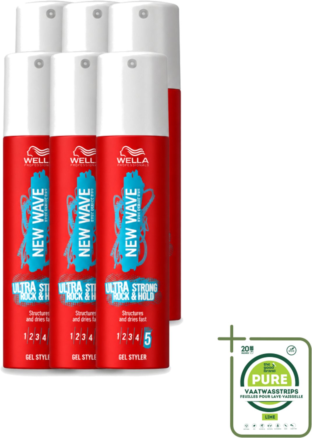 6 x Wella – New Wave Ultra Strong Rock & Hold – Haargel – 100 ml - Grootverpakking - Vaatwasstrips - Haargel - Haargel Styler - Krachtige Fixatie - Glans Haar - Langdurige Hold