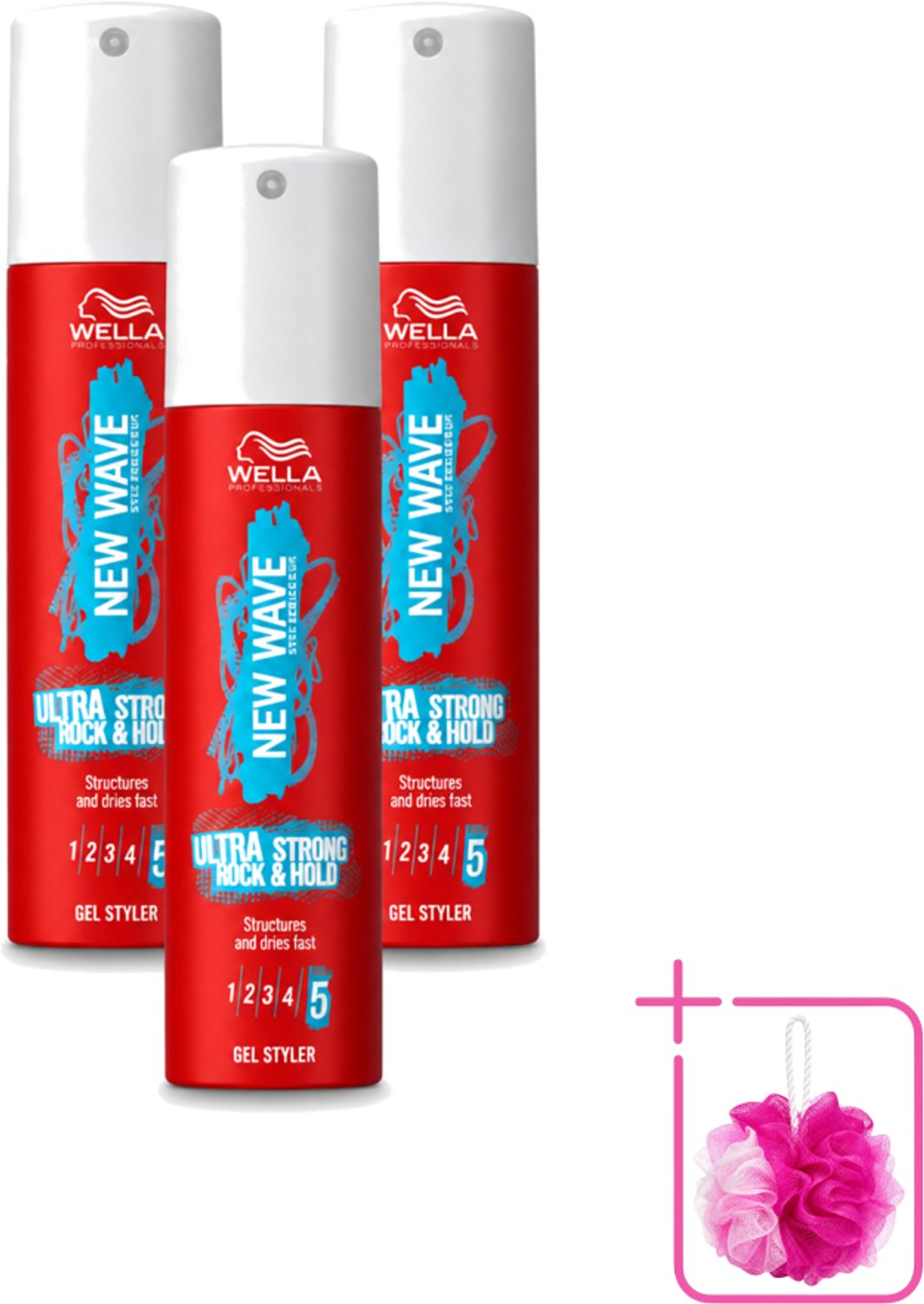 3 x Wella – New Wave Ultra Strong Rock & Hold – Haargel – 100 ml - Bulkverpakking - Haargel - Douchemop - Haargel styler