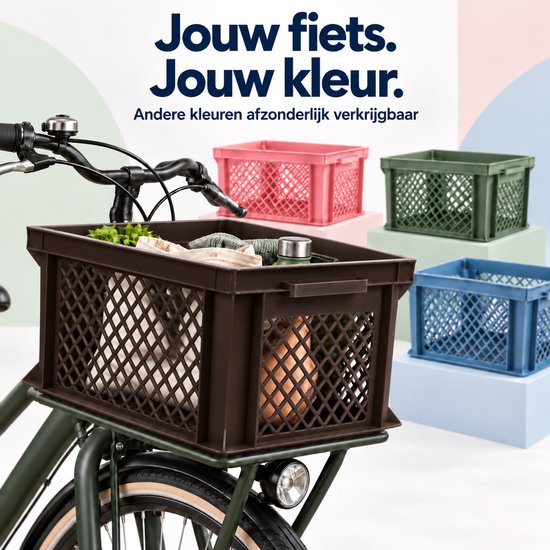 Dutch Standard Fietskrat – 26 Liter – 40 x 30 x 22 cm – Kunststof – Voor Voordrager – Bruin — afbeelding 3