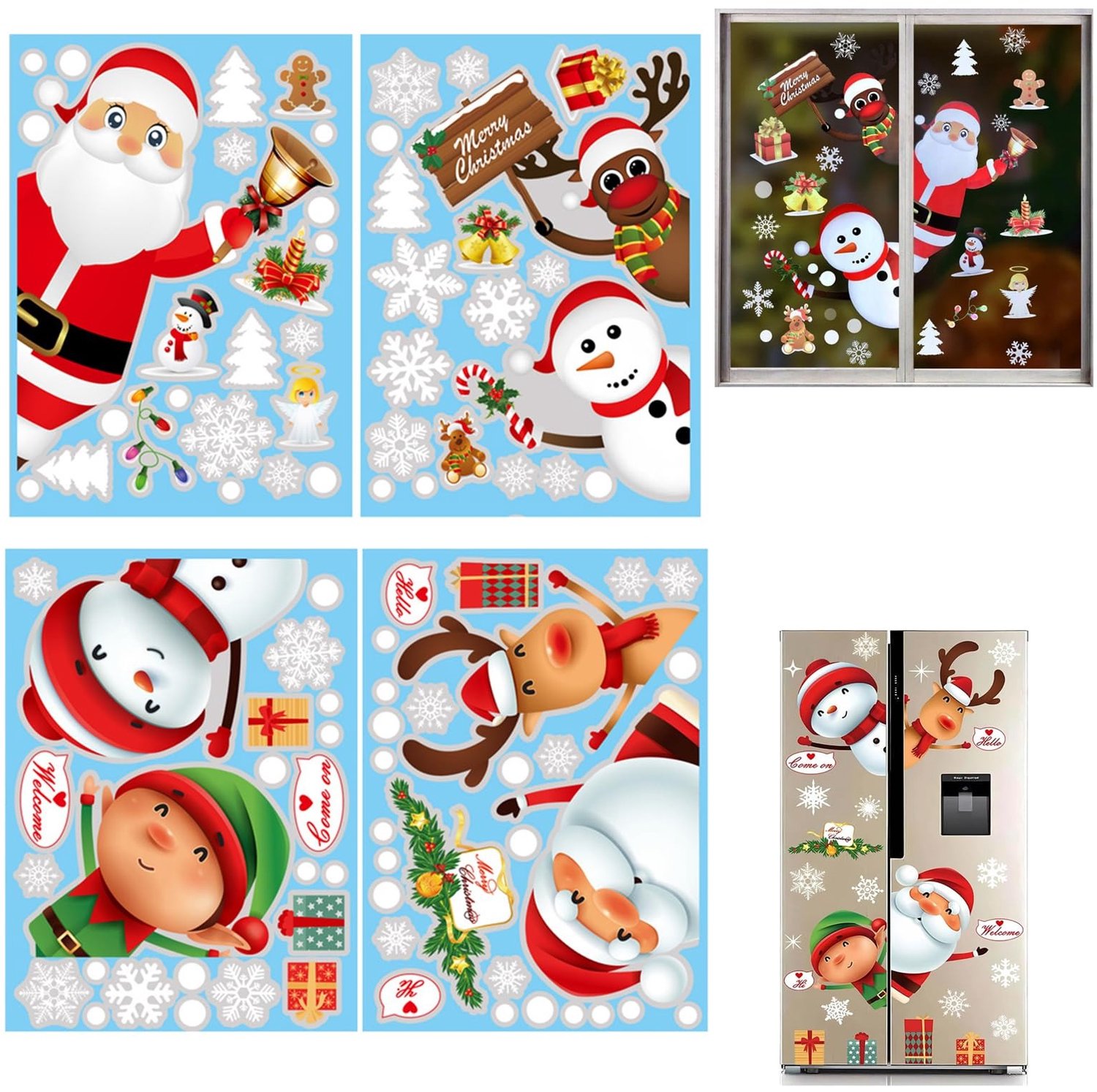 Famanu Kerst raamstickers set van 94 stuks voor ramen, herbruikbaar en statisch hechtend, 35x25 cm