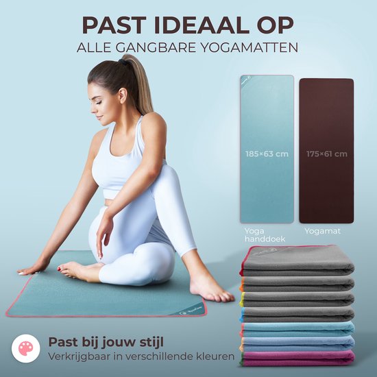 NIRVANASHAPE - Yogahanddoek als yogamat handdoek - antislip noppen - absorberende microvezel - hygiënisch en wasbaar op 40 graden - 185 x 63 cm - turkoois/roze — afbeelding 4