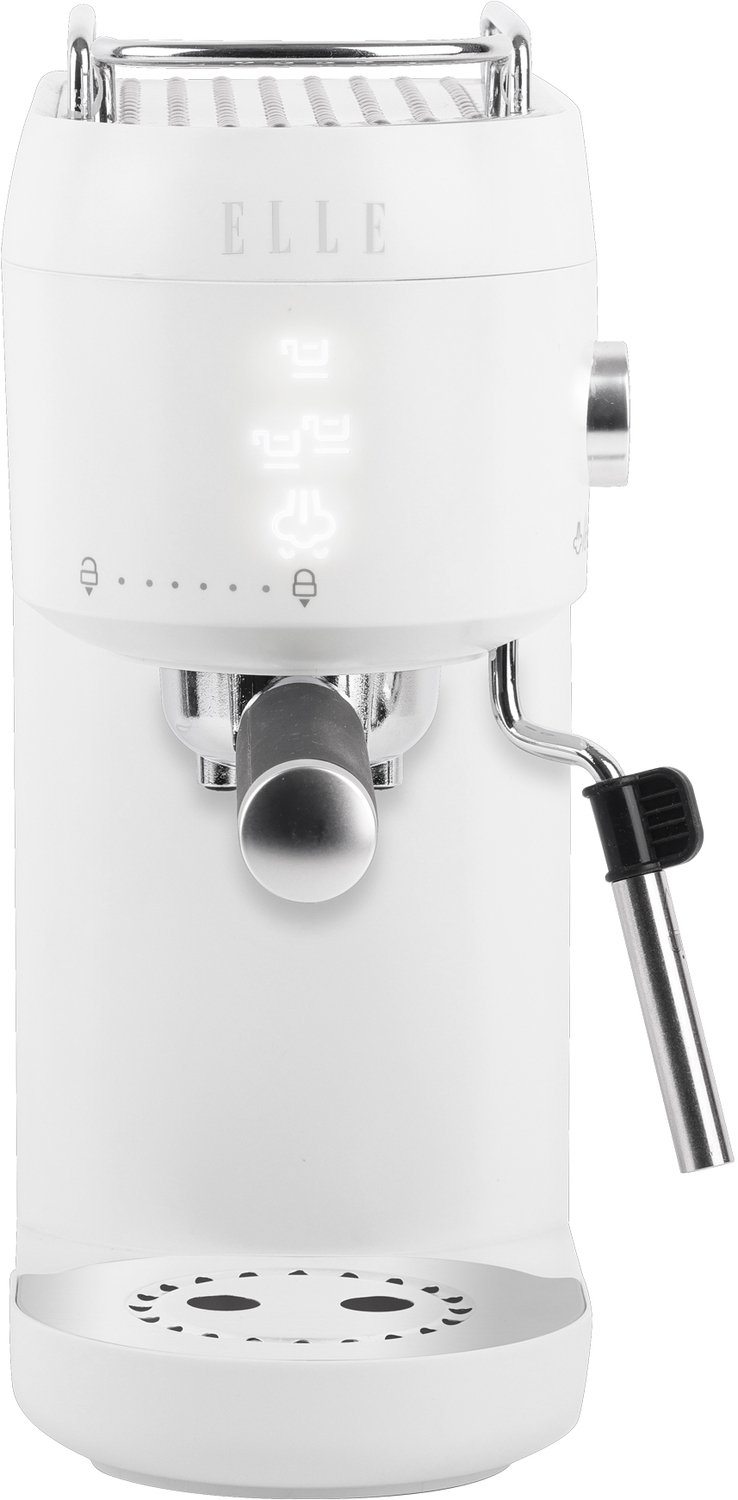 ELLE Digitale Espressomachine 1L – Koffiemachine met 20 Bar Druk, Verlicht Touchscreen, Melkopschuimer, Bereiding van 1 of 2 Kopjes, Uitneembaar Waterreservoir van 1L, Kopjeswarmer, 1400W - Wit