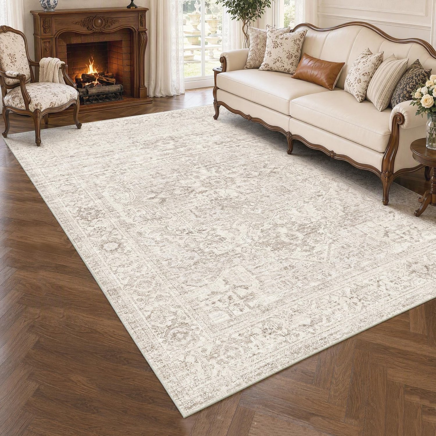 Vloerkleed - Laagpolig - Beige - 120 x 170 cm