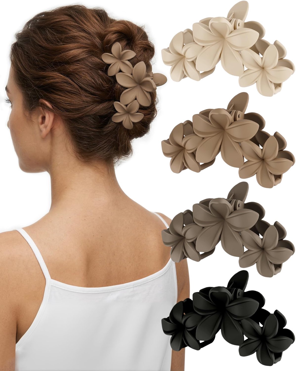Haarspelden – Set van 4 Grote Matte Haarklemmen in Hawaiiaanse Bloemenstijl – Sterke Klemmen van 10 cm voor Dikte en Lang Haar