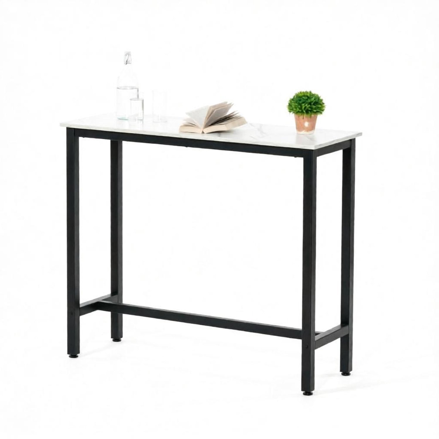 SONNENH Bartafel - Wit marmerlook blad met zwart stalen frame - 120 x 40 x 100 cm Witte marmerlook | Zwart