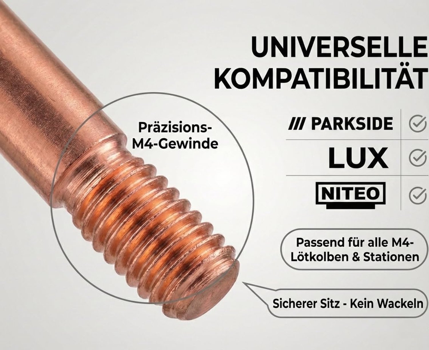 Soldeertips Set 3 Stuks - 99.99% Puur Koper - M4 Schroefdraad - Merkloos