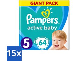 15 x Pampers - Active Baby - Luiers - Maat 5 (11-16 kg) - Zachte Pasvorm - 64 Luiers - Voordeelverpakking - 15 stuks