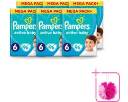 6 x Pampers - Active Baby - Luiers - Maat 6 (13-18 kg) - Extra Groot - 96 Luiers - Bulkverpakking - Luiers voor baby - Douchemop - Droge luiers