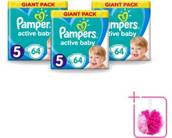 3 x Pampers - Active Baby - Luiers - Maat 5 (11-16 kg) - Zachte Pasvorm - 64 Luiers - Bulkverpakking - Luiers voor baby - Douchemop - Droge huid