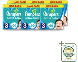 6 x Pampers – Luiers – Active Baby Dry Maat 3 – 66 Luiers - Wasstrips - Baby Luier - Droge Luier - Vochtabsorptie - Superabsorberende Kern - Luier Voor Baby