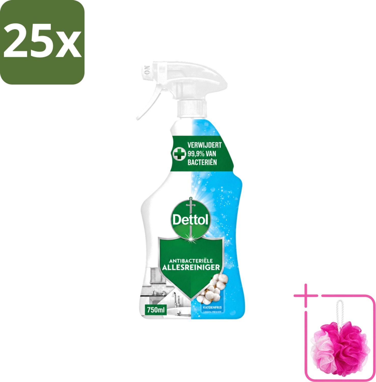 25 x Dettol - Allesreiniger - Spray - Katoenfris - Antibacterieel - Met Desinfectiemiddel - 750ml - Bulkverpakking - Allesreiniger - Douchemop - Desinfectiemiddel