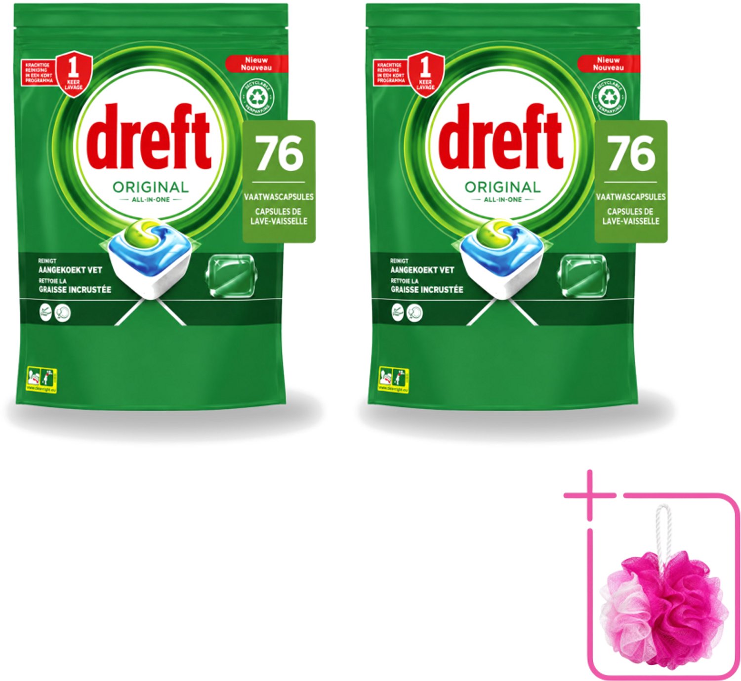 2 x Dreft – Vaatwascapsules – Original All-in-One – 76 Capsules - Bulkverpakking - Vaatwassen - Douchemop - Vaatwassen capsule