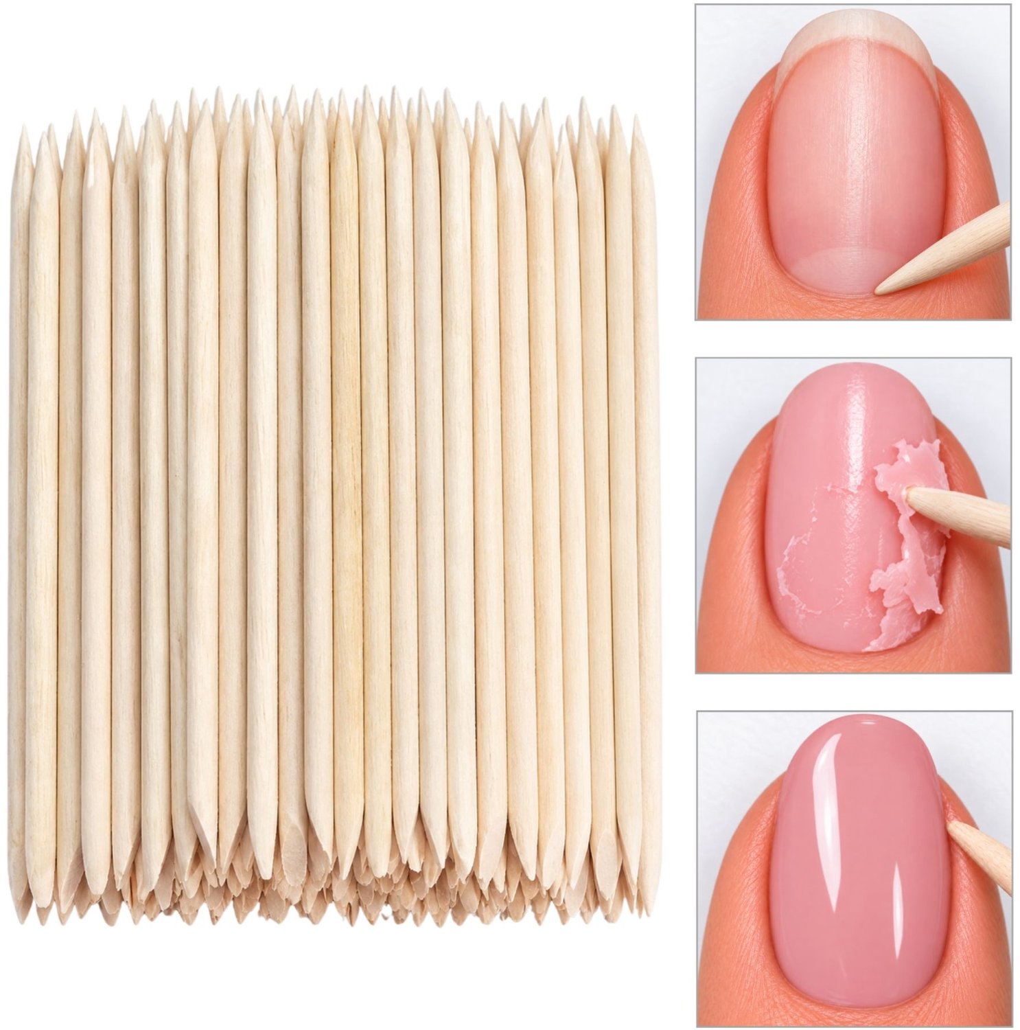 Goodbitz - Orange wood sticks - 100 stuks - Houten bokkenpootjes - Cuticle sticks - Wooden cuticle sticks - Bokkenpootjes - Houten nagelstokjes - Cuticle pusher