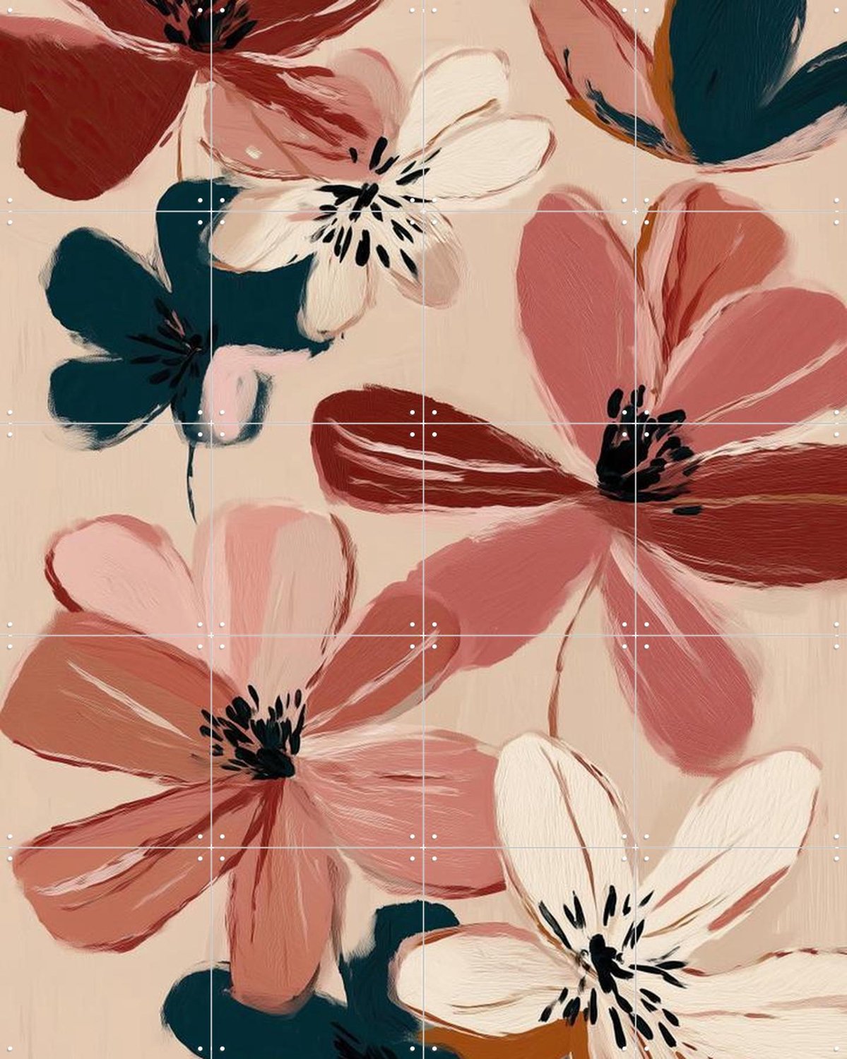 IXXI Blush and Wine Blossoms 2, Branka Kodžoman - 80 x 100 cm - Grote wanddecoratie en posters - Schilderijen, Kwaststreken, Eetkamer, Slaapkamer Roze / Beige