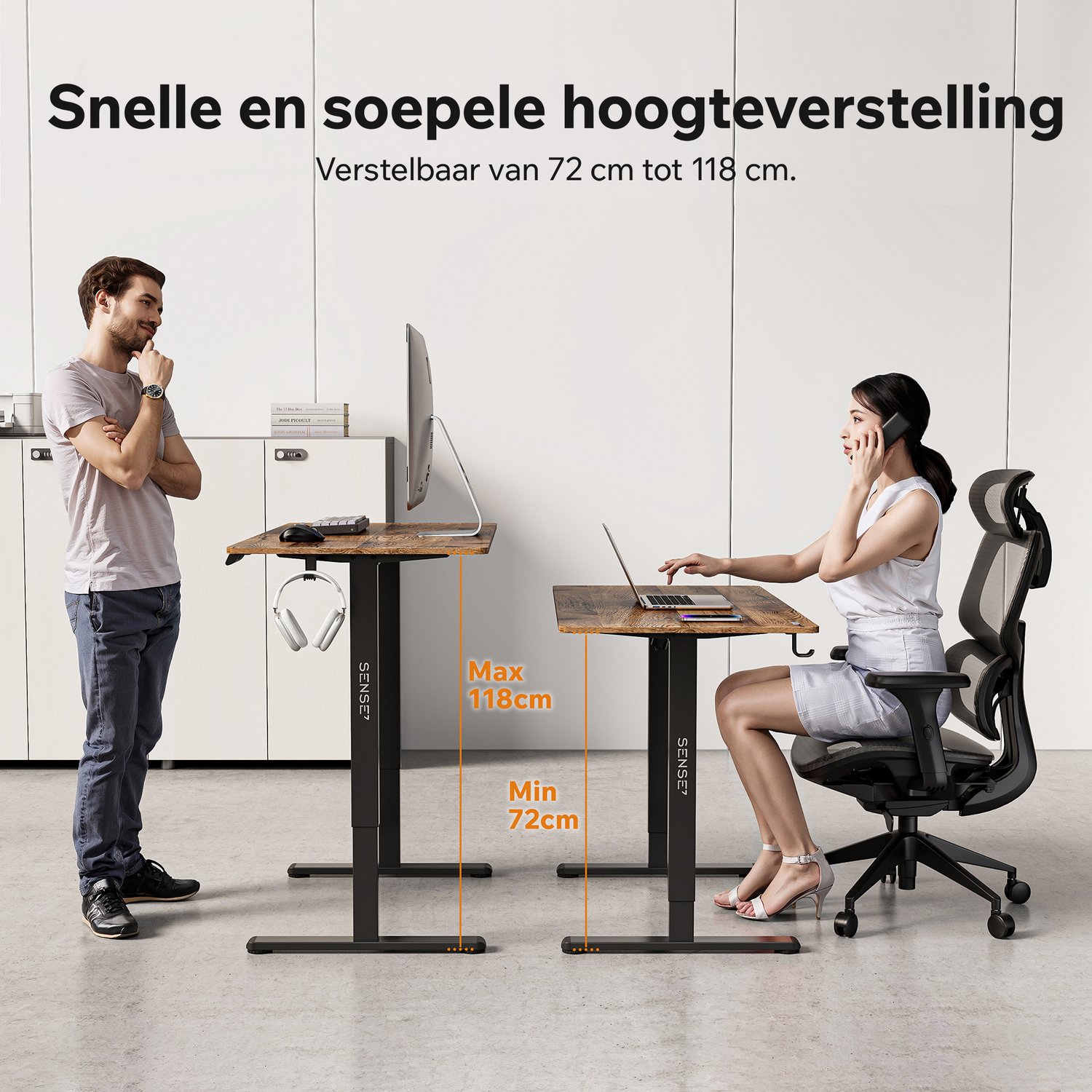 SENSE7 NOJO LIGHT - Elektrisch Verstelbaar Bureau - 100x60 cm - Geheugenfunctie - Zit Sta Bureau - Computertafel - Donkerbruin thumbnail 6