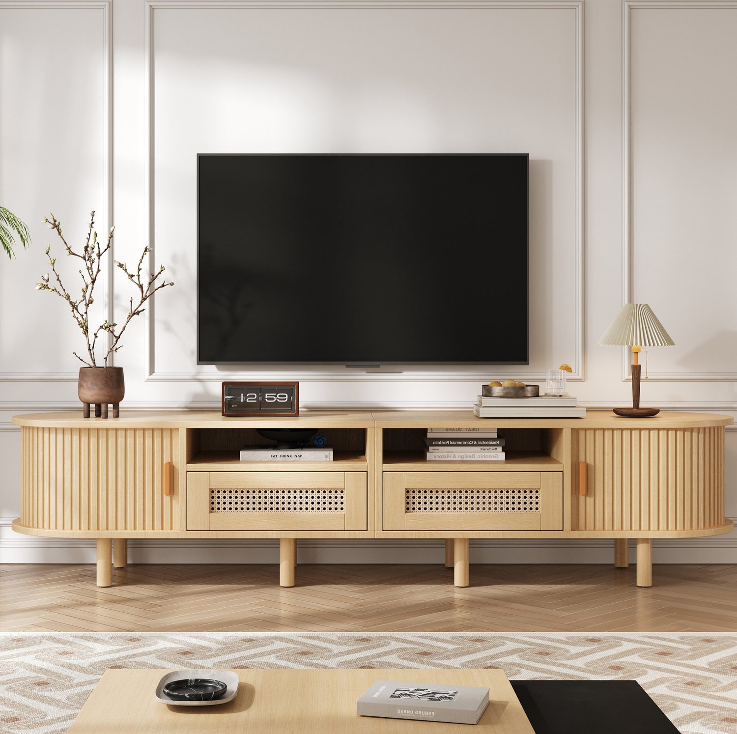 CHICFURN TV-meubel 170 cm - Opbergen - 2 lades - MDF - Licht eiken